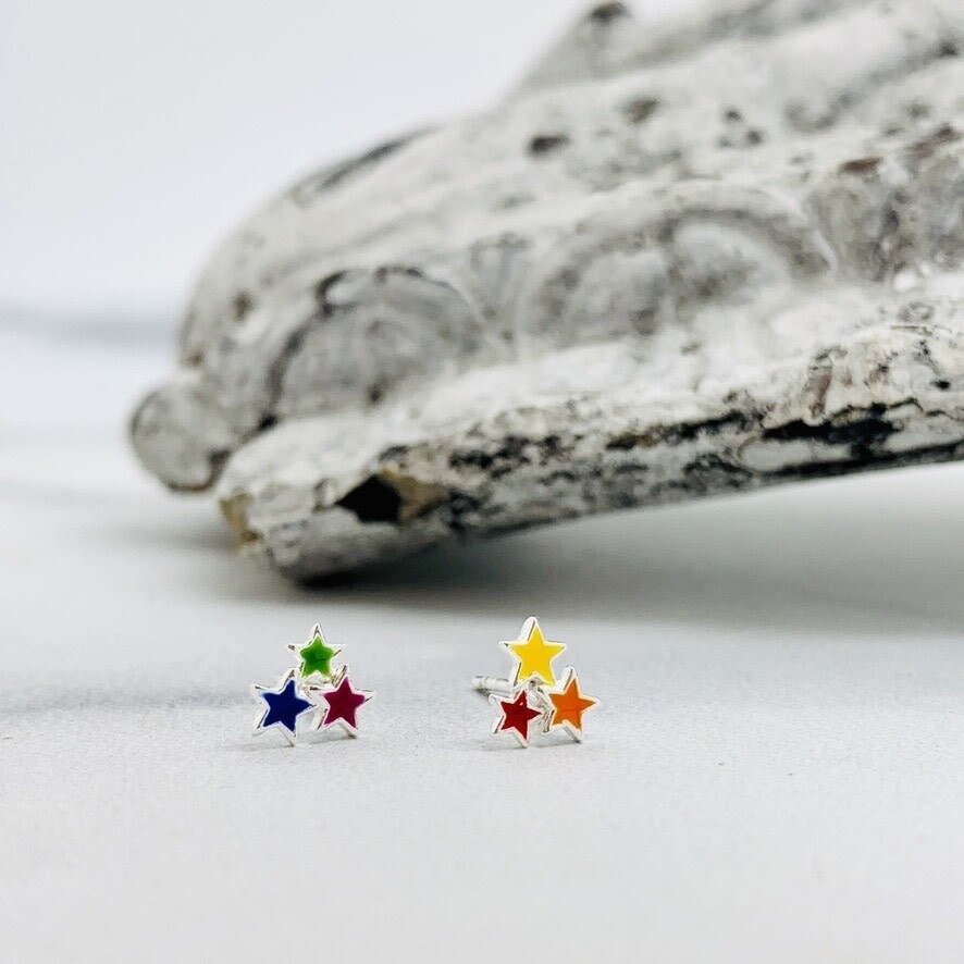 Rainbow Star Cluster Enamel Stud Earrings