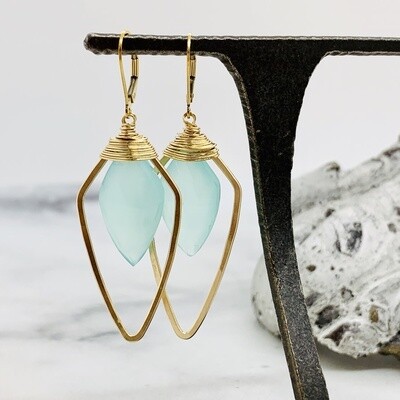 Handmade earrings with aqua chalcedony arrowhead drop in 14kt gf