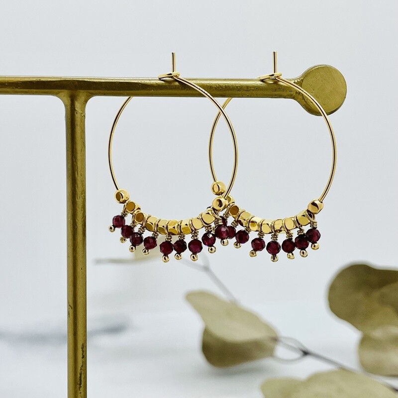 Handmade Garnet Hoop 14k GF Earrings