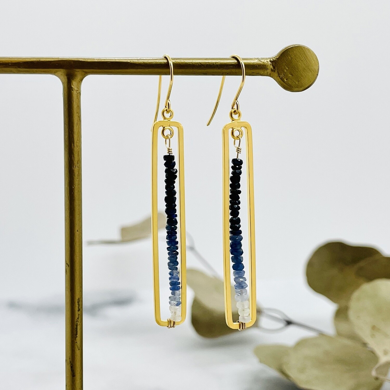 Handmade Ombre Sapphire Bar 14k GF Earrings