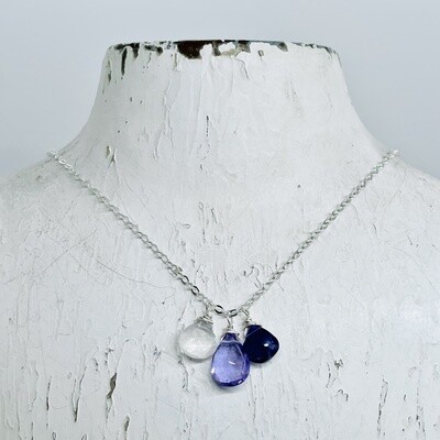 Amethyst, Pink Amethyst and Moonstone on Sterling Silver Necklace