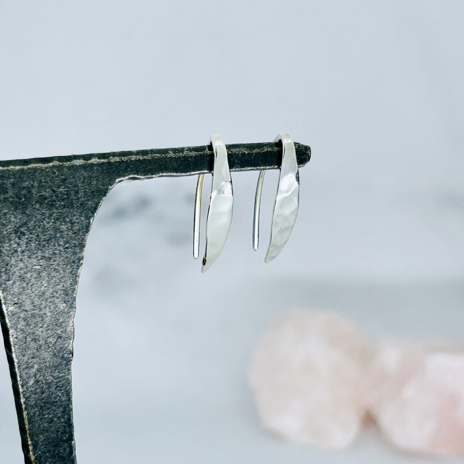 SS Hammered Arc Earrings, 20 x 3mm