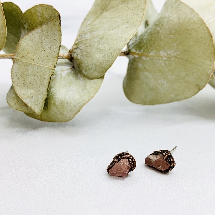 Raw Rose Quartz Stud Earrings