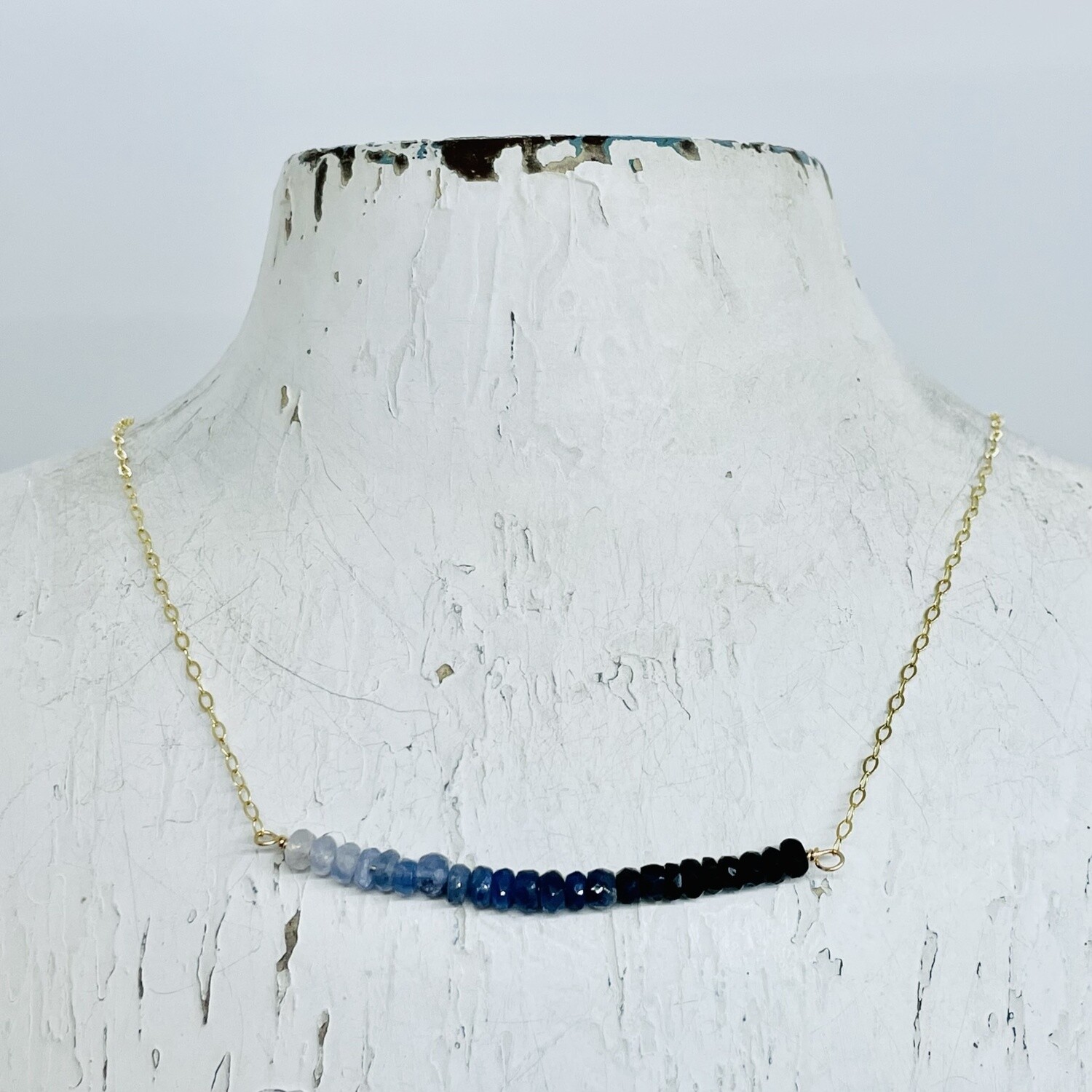 Handmade Ombre Sapphire Bar 14k GF Necklace