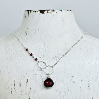 Garnet and Sterling Silver Asymmetrical Necklace