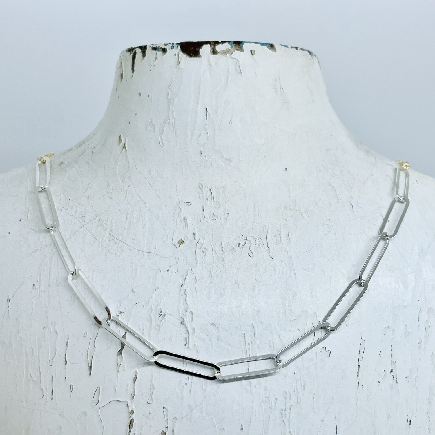 Long Sterling Silver Links on Delicate Goldfill Chain Necklace