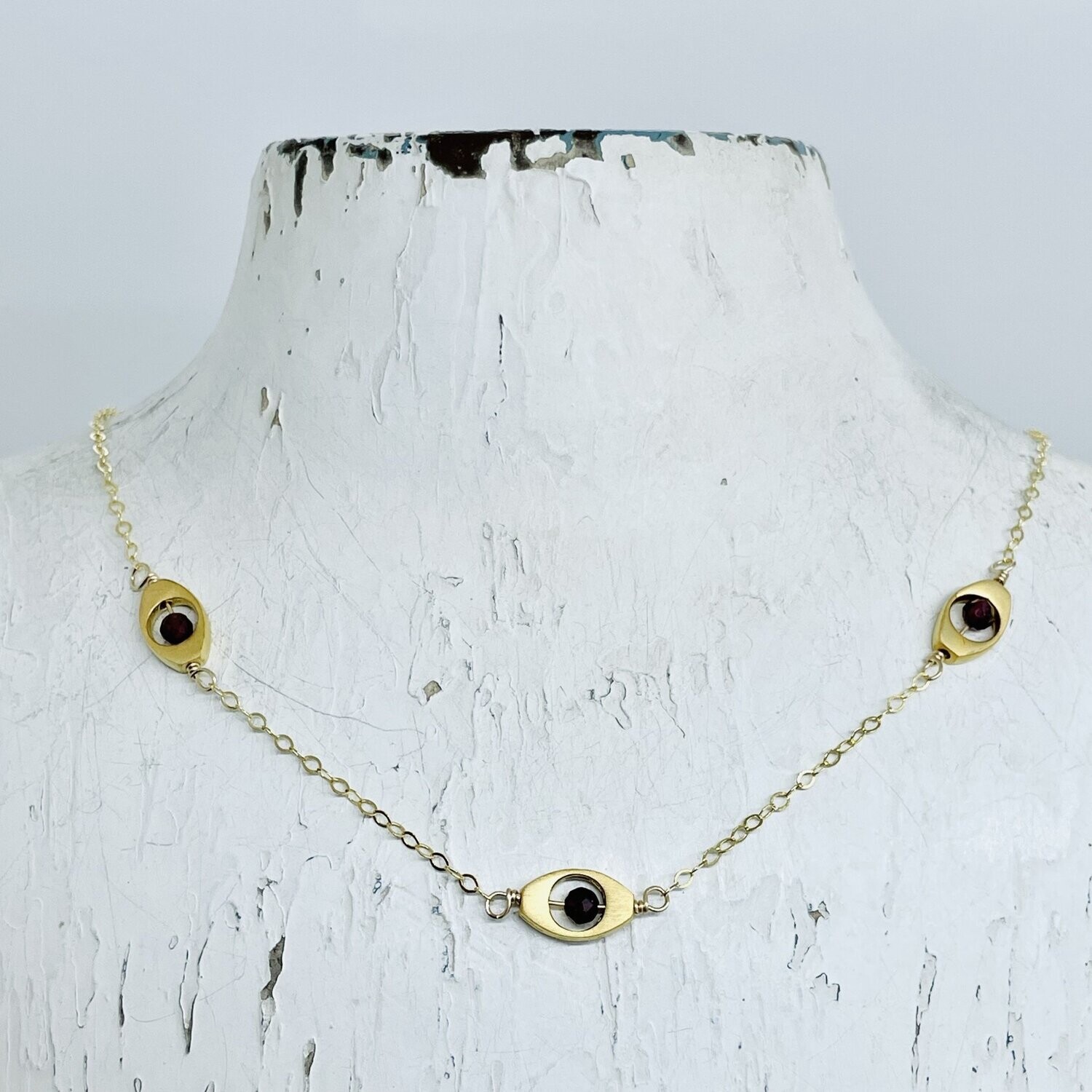 Handmade Garnet Eye 14k GF Necklace