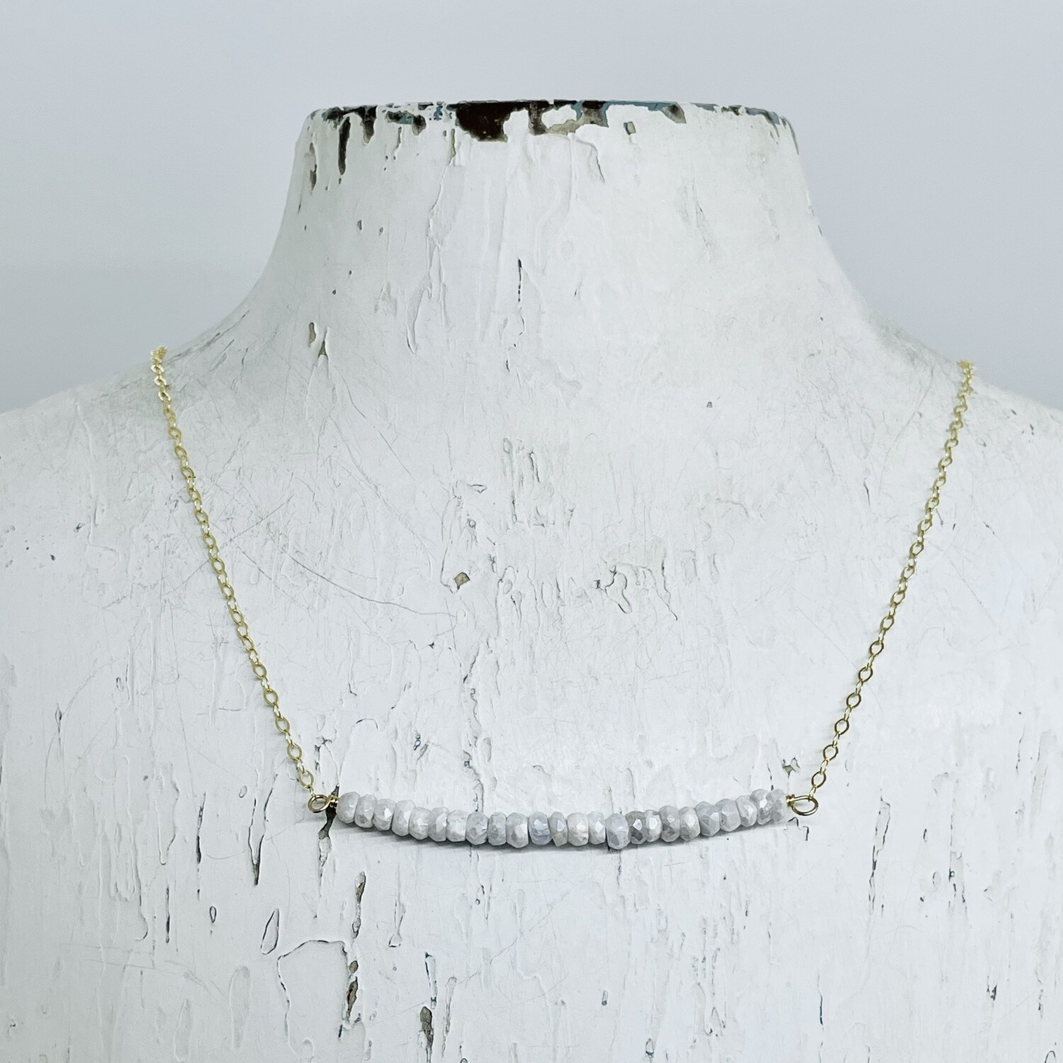 Handmade White Sapphire Row 14k GF Necklace