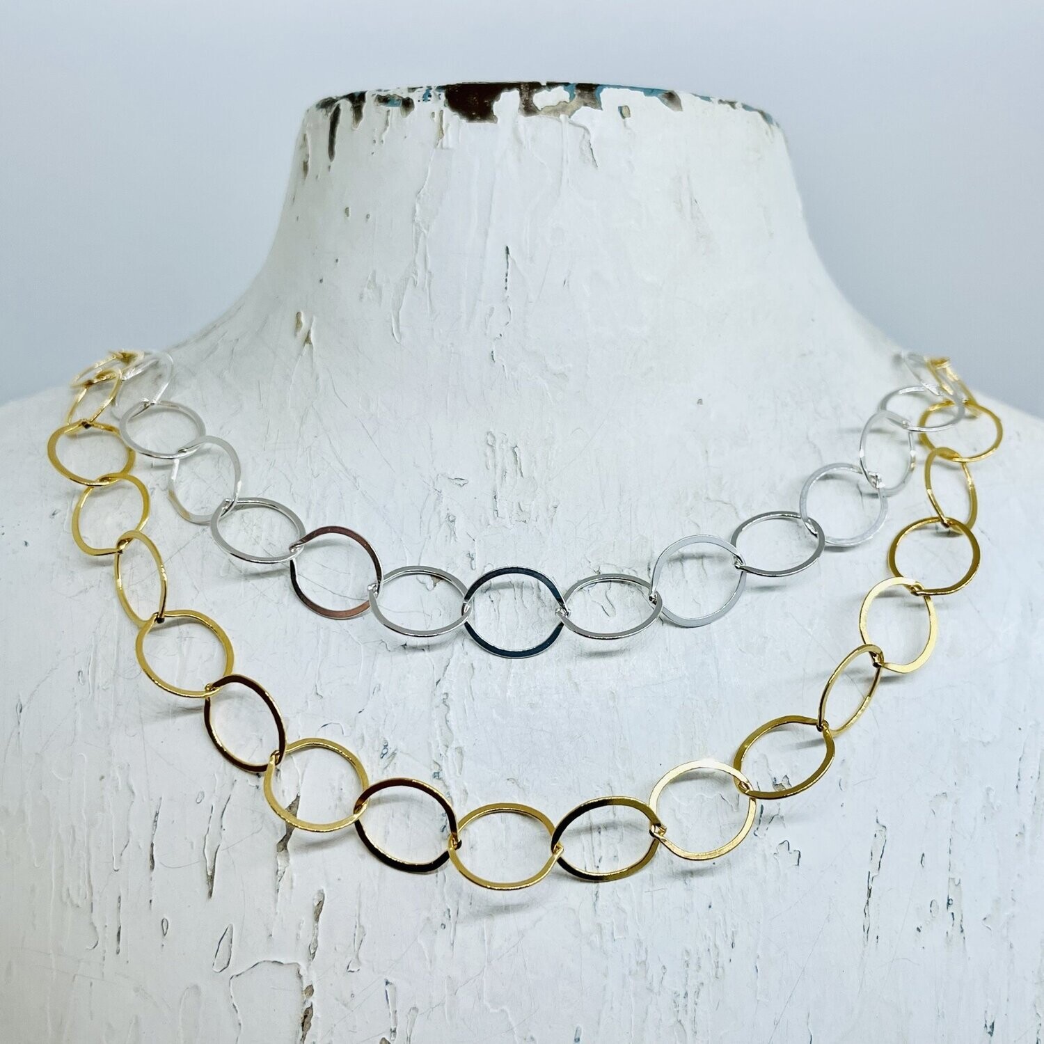 Two Tone Gold and Silver Loopy Chain Necklace