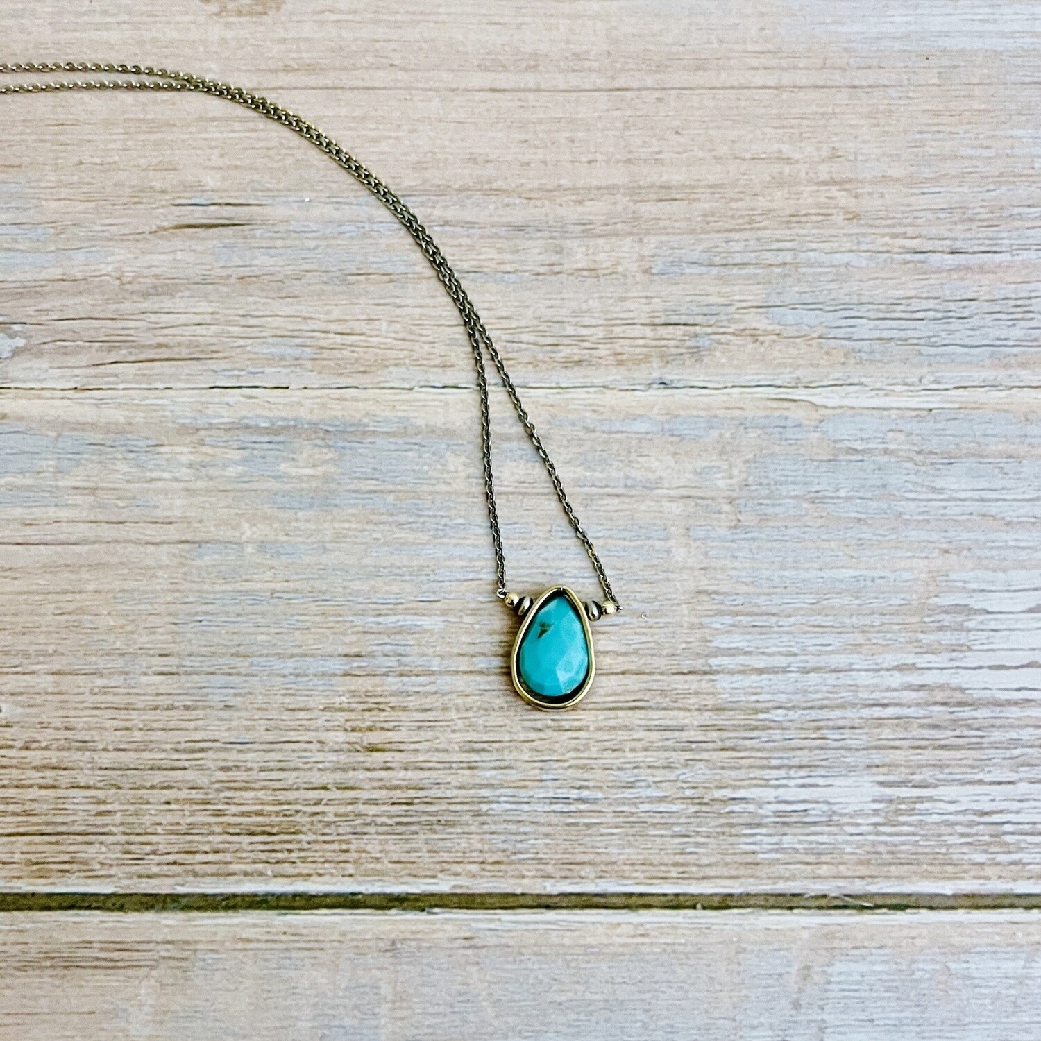 Handmade 12mm Faceted Turquoise in 14k GF Teardrop on Sterling Chain Necklace