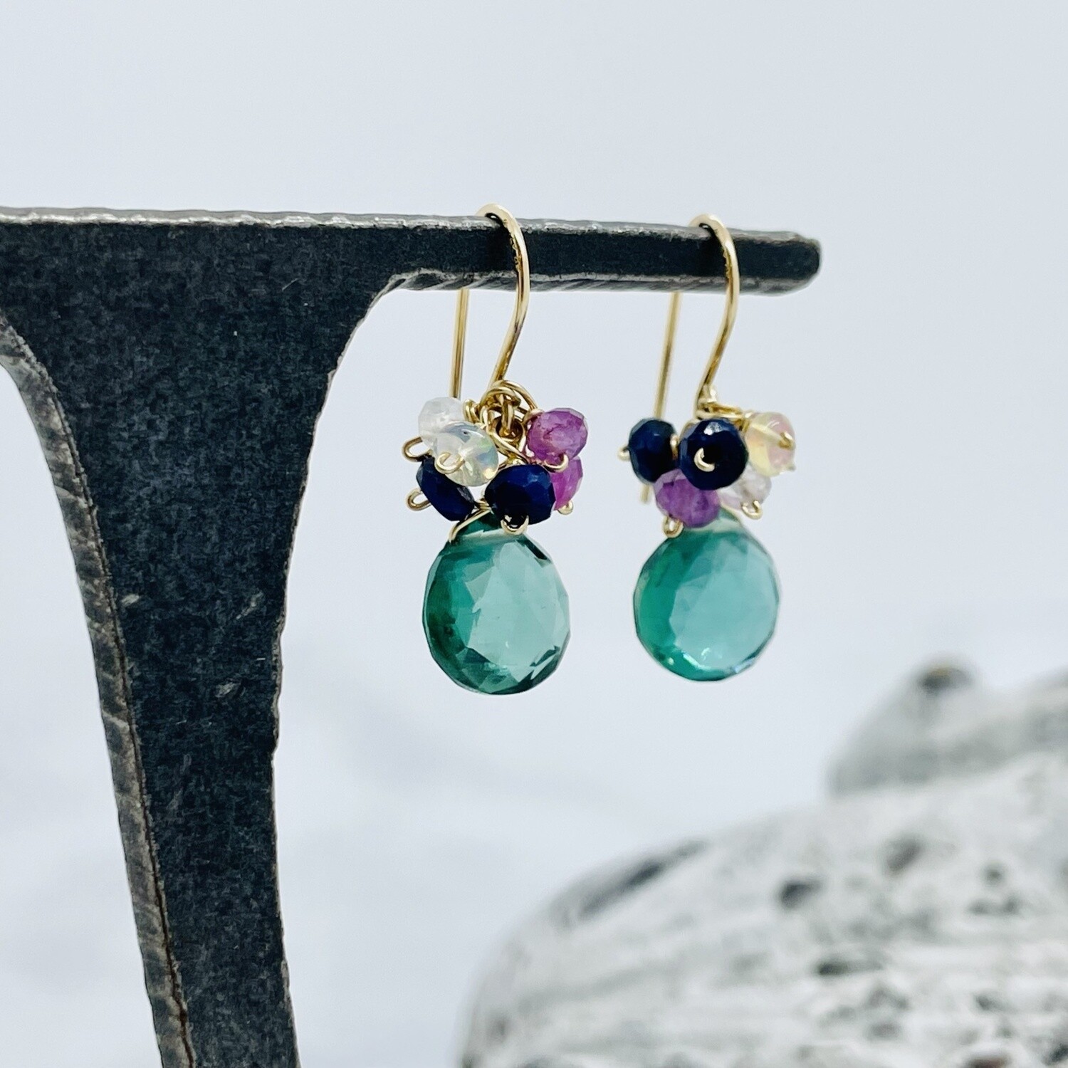 Handmade 14k Goldfill Earrings with Indicolite Quartz with Mixed Sapphire Rondelles