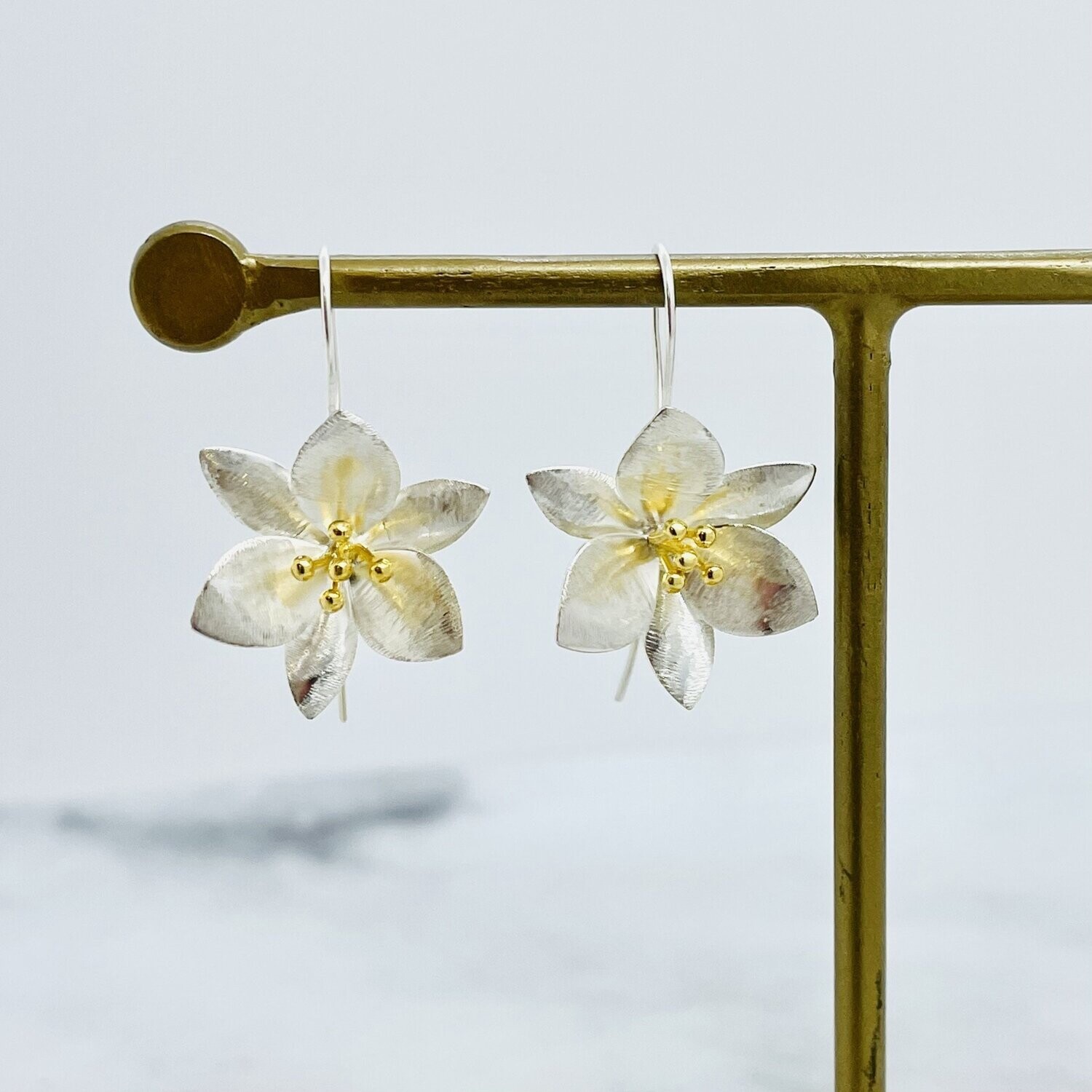 Two Tone Lotus Earrings, SS &amp; GV