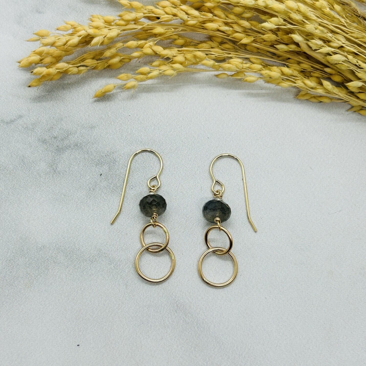 Handmade 14k Goldfill Circles with 8mm Labradorite Earrings