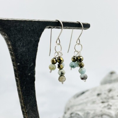 Handmade Silver Earrings with Larimar and pyrite