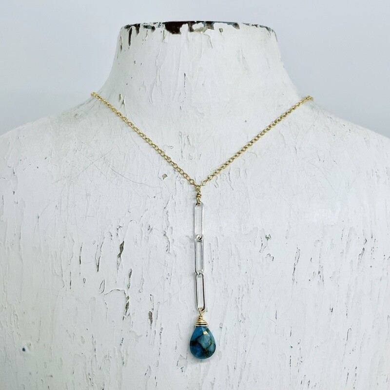 Copper Infused Turquoise on Mixed Metals-Sterling and Gold Necklace