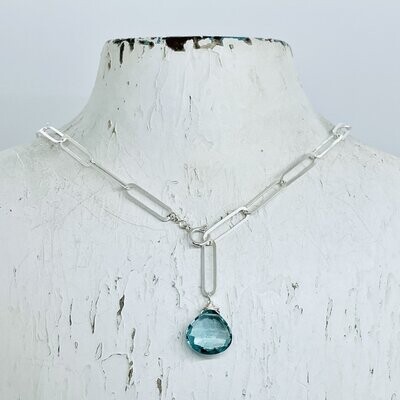 Blue topaz front closure sterling silver necklace