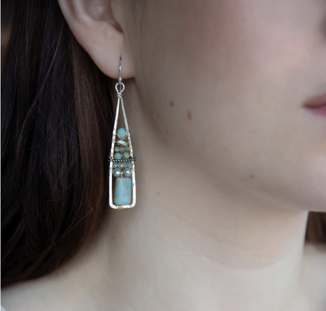 Handmade Tall Stack of Terra Verde Earrings by Art by Any Means