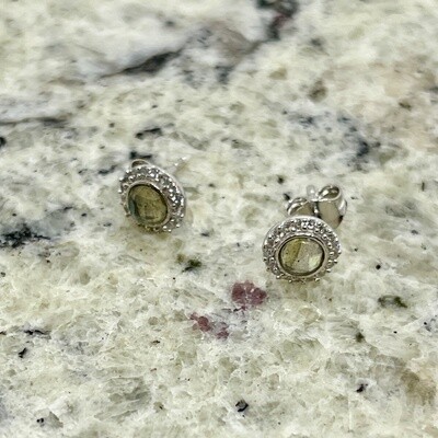 Labradorite with CZ Halo Stud Earrings, SS