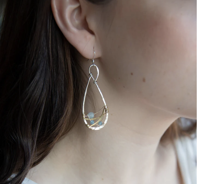 Handmade Woven Aquamarine Drop Earrings by Art by Any Means