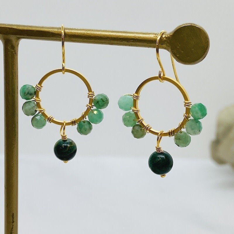 Handmade Jade and Emerald Circle 14k GF Earrings