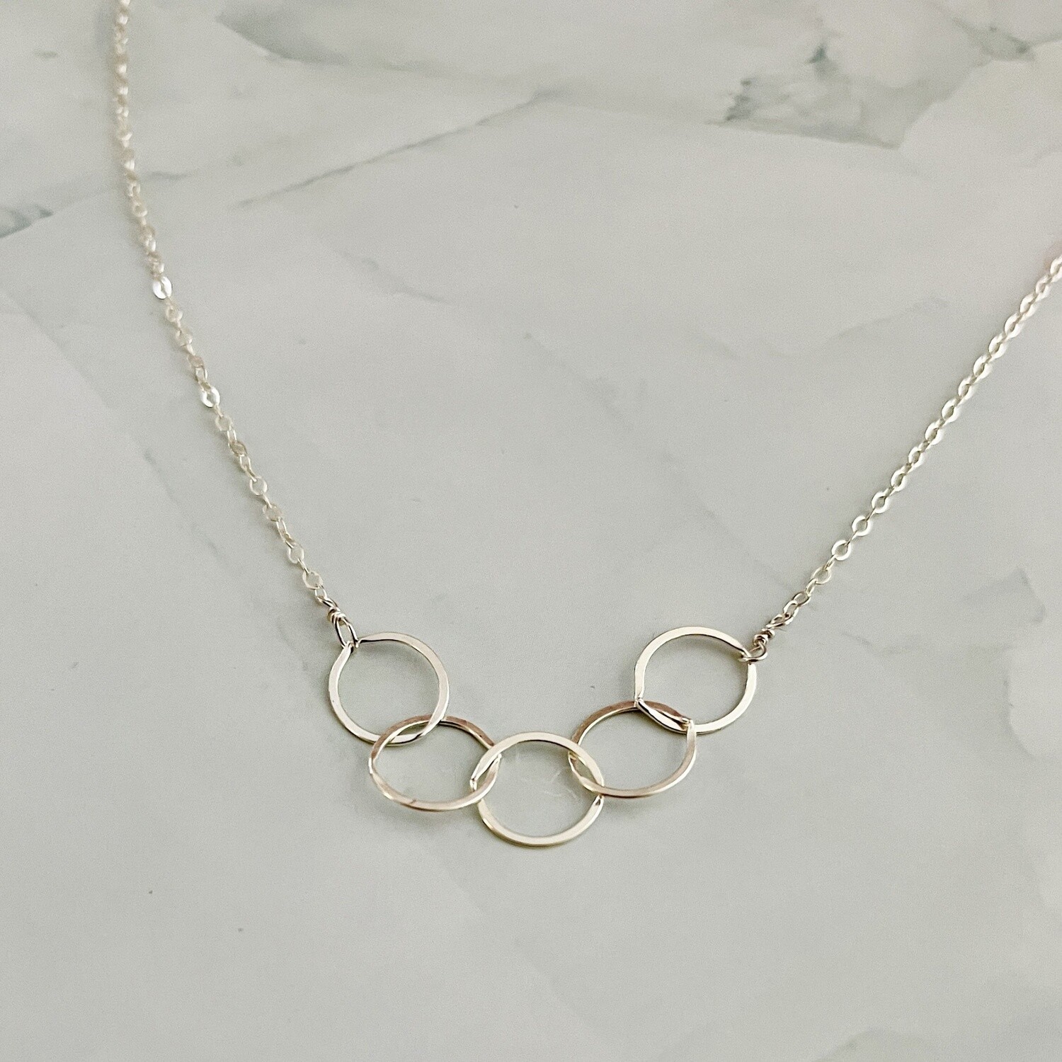 Sterling Silver 5 Linked Circles Necklace, 16.5+