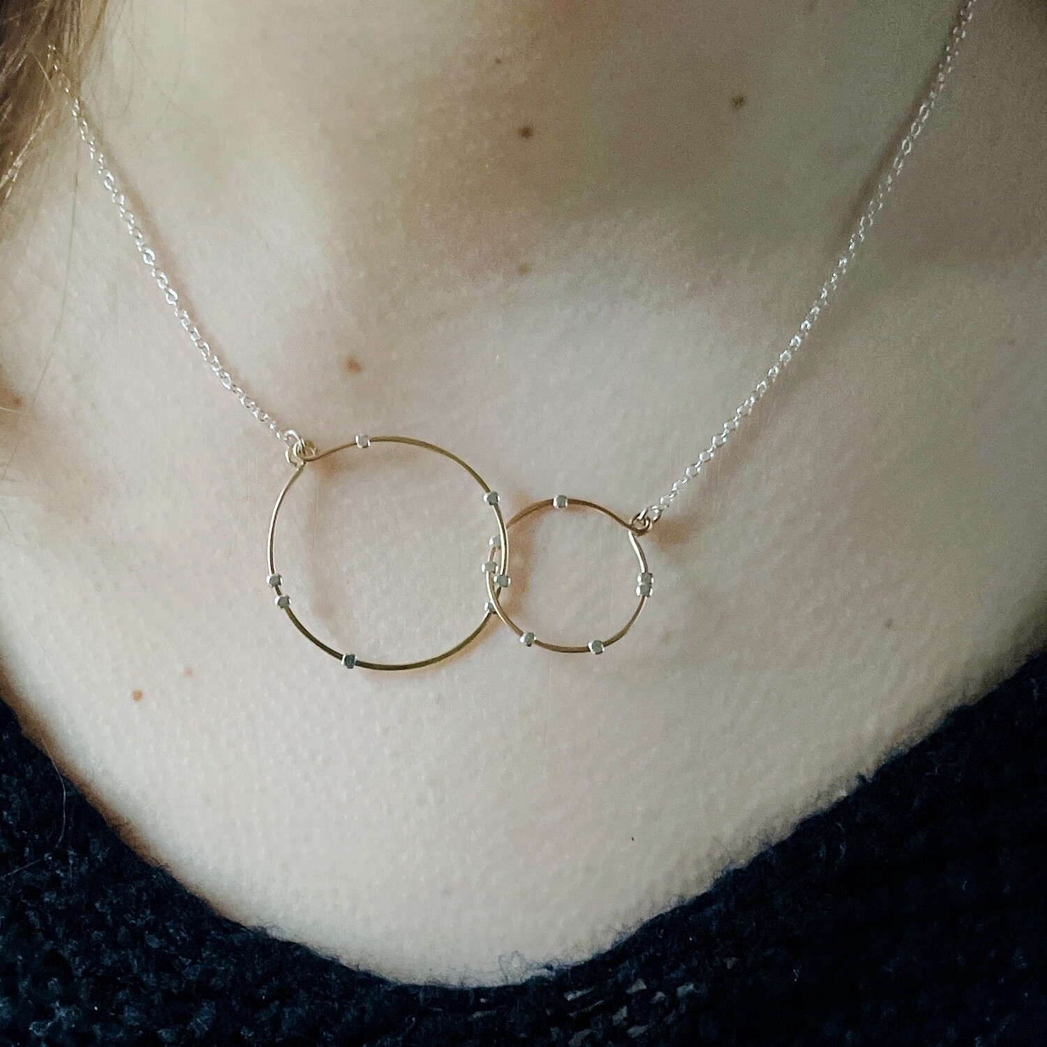 Helios Linked Gold &amp; Silver Circles Necklace, 18&quot;