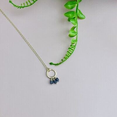 Handmade Necklace with faceted 4mm Iolite dangles  on 14k Gold filled Circle Pendant