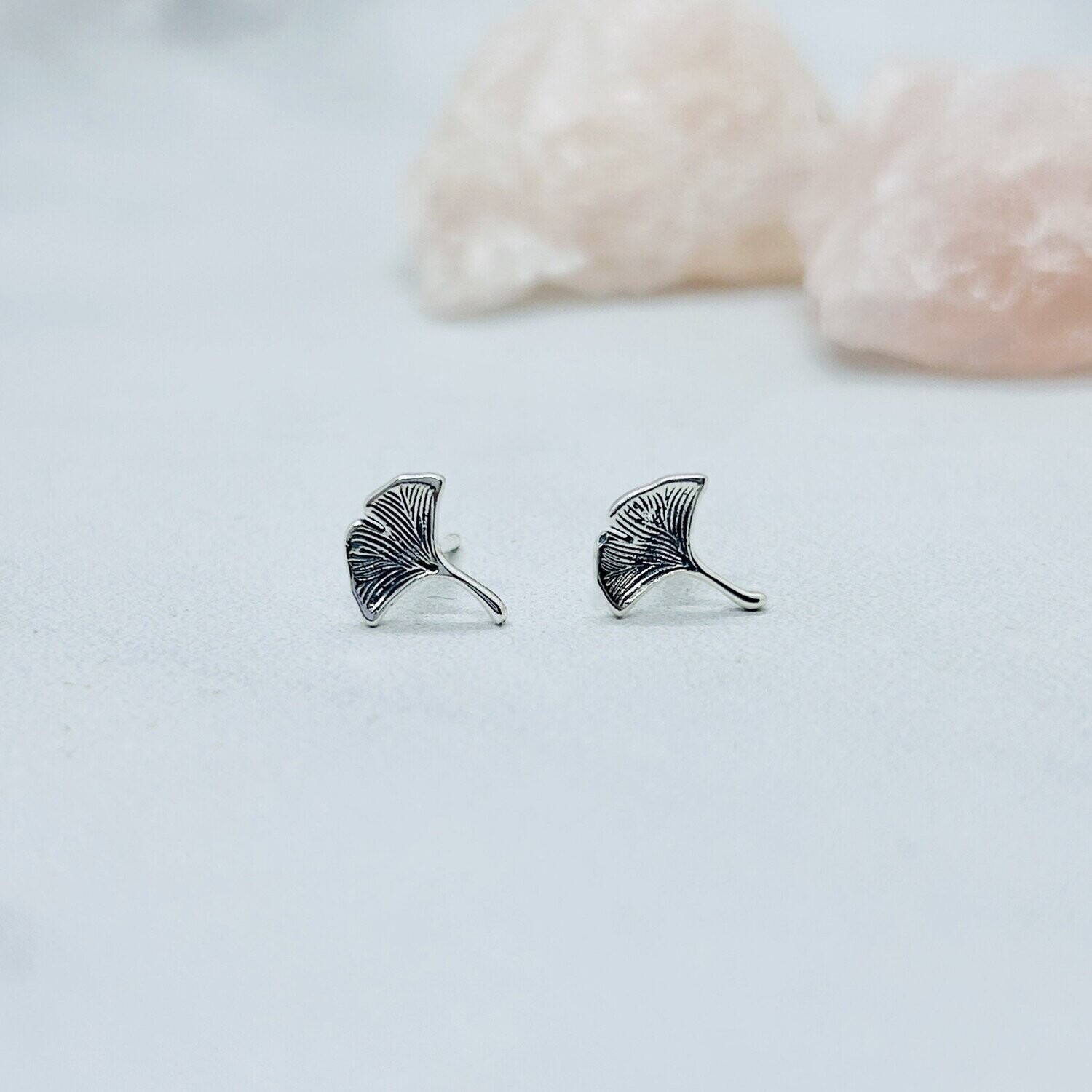 Silver Ginkgo Stud Earrings