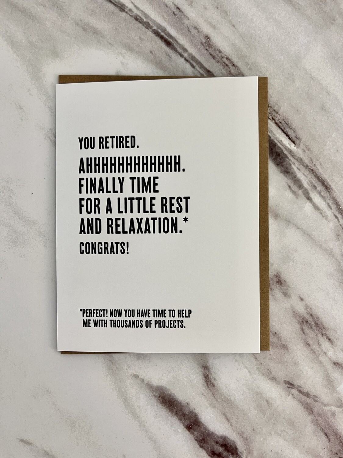 Help Me Retirement Letterpress Card
