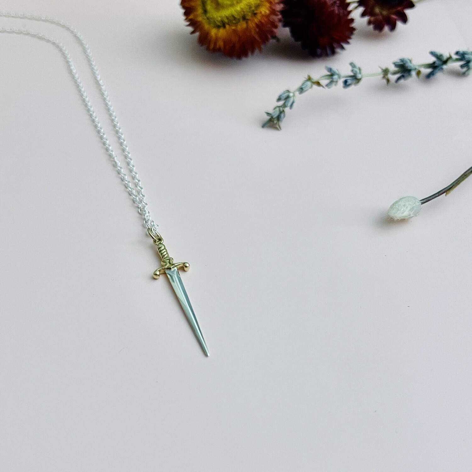Silver Sword Necklace with Bronze Handle