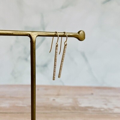 Handmade textured 14kt gold filled line earrings