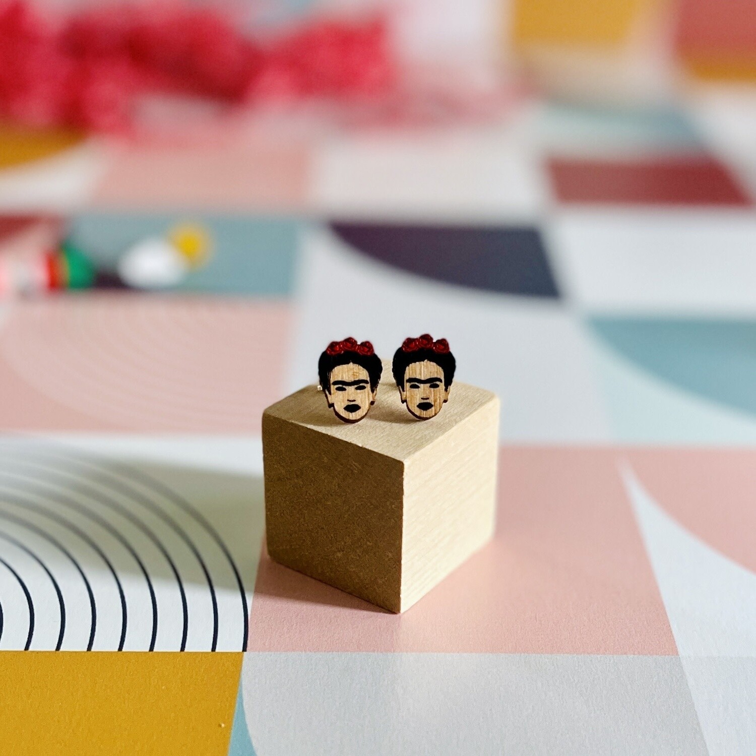 Dos Frida Lasercut Wood Earrings on Sterling Silver Posts