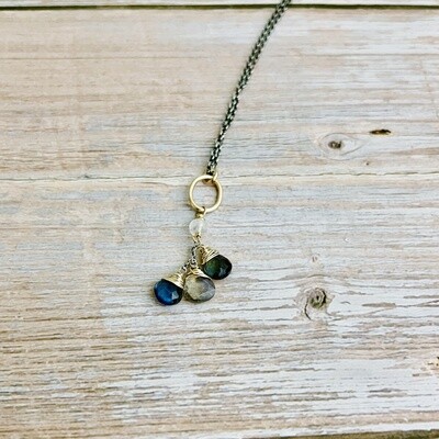 3 faceted labradorite drop wrapped in 14kt gold fill on sterling necklace