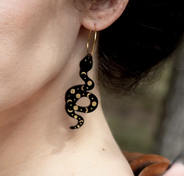 Moon Phases Snake Hoop Earrings by Le Chic Miami