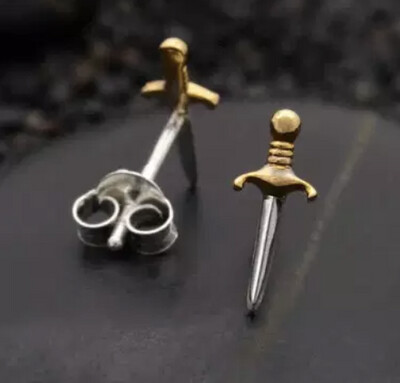 Mini Dagger Stud Earrings, SS &amp; GF