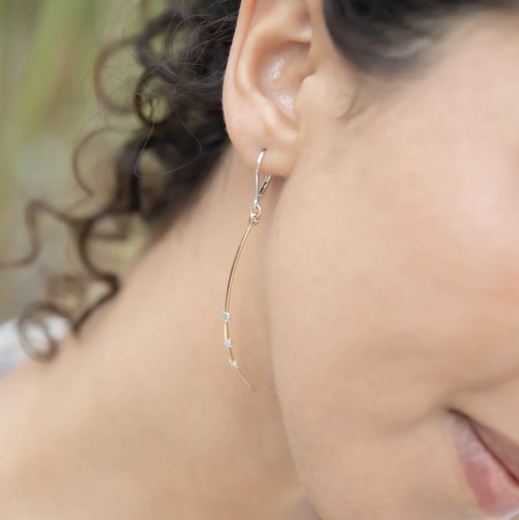 Stars Beam Flip Gold with Silver Dots Earrings