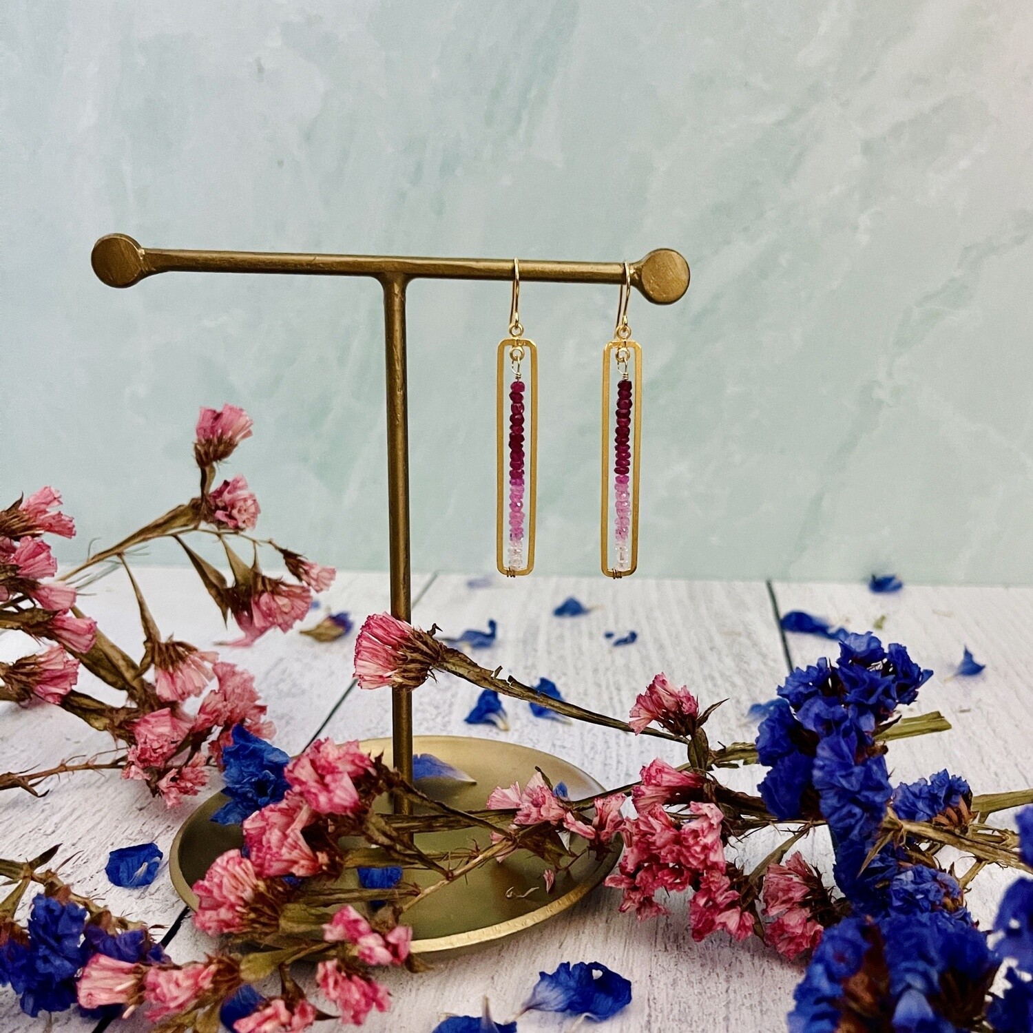 Handmade Ombre Ruby Bar Earrings