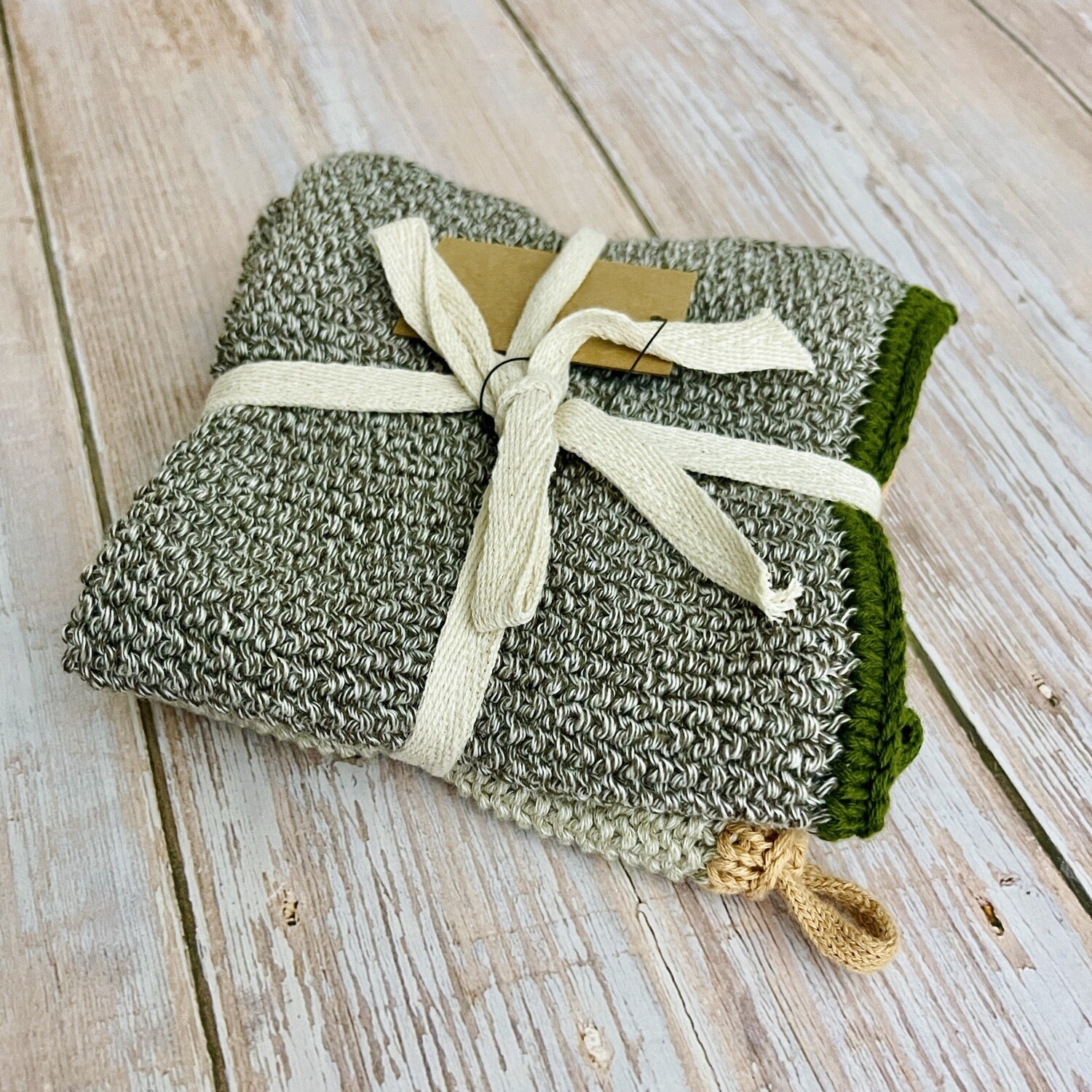 Knit Dish Cloths with Loop, 2 Colors, Set of 2