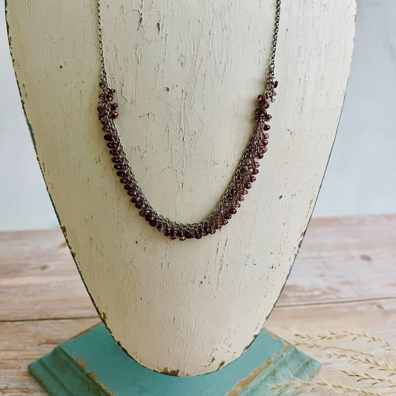 Handmade Necklace with 1/2 double: pink/red sapphire, 17&quot;