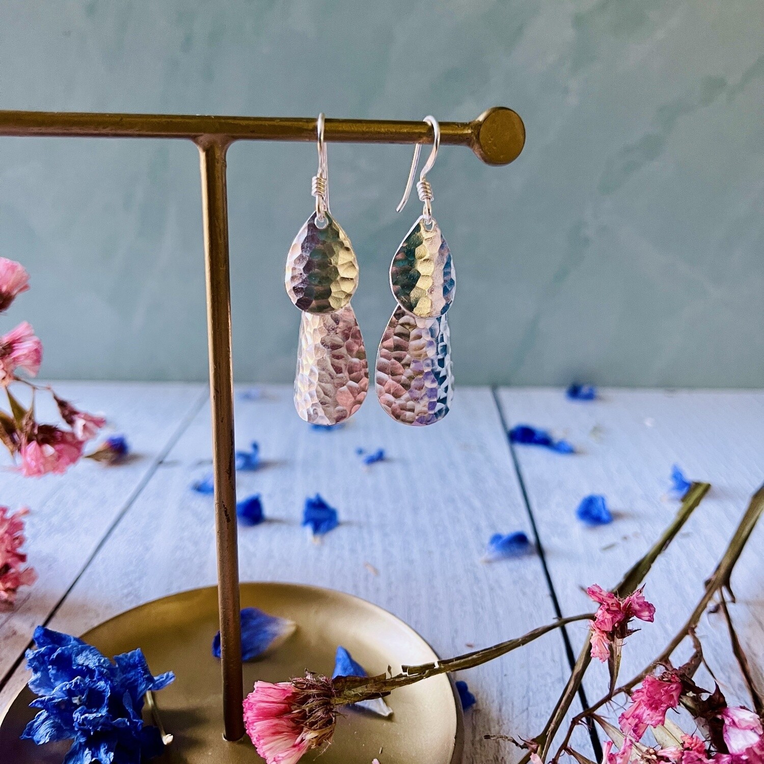 Silver Two Tier Tear Drop Earrings