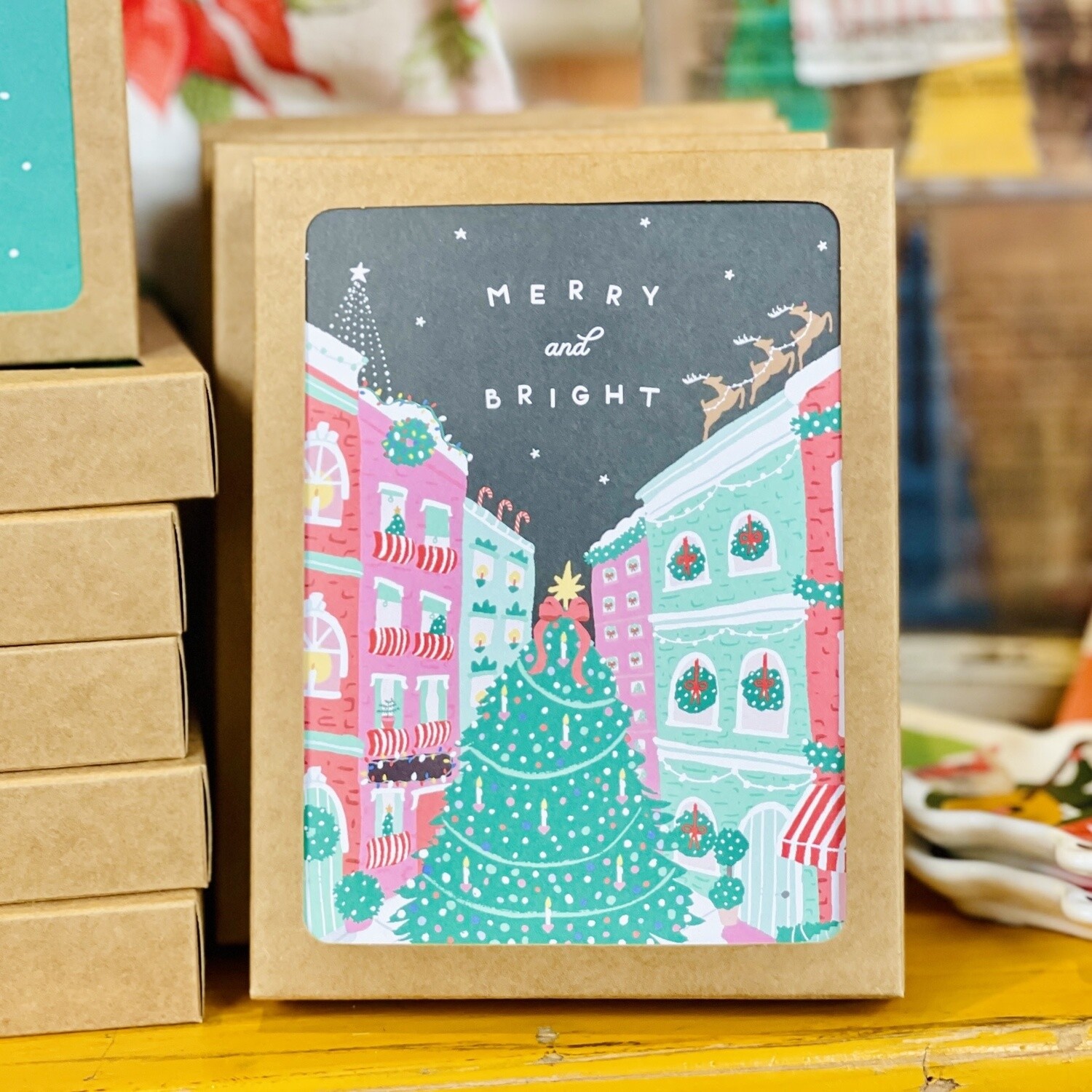 Town Tree Holiday Cards 8 Boxed
