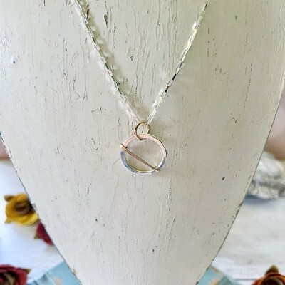 Bubble Necklace: Hammered Silver Circle w/ Gold Detail on 18" Silver Chain