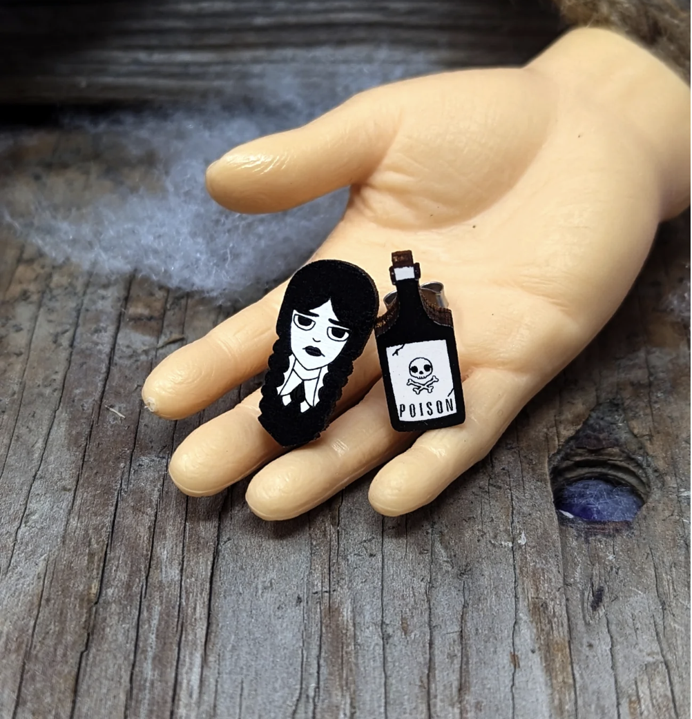 Wednesday + Poison Lasercut Wood Earrings on Sterling Silver Posts