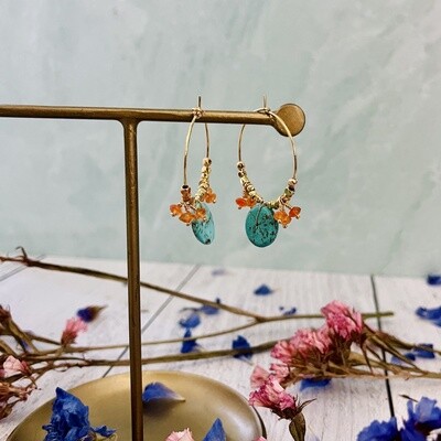Turquoise and Carnelian Goldfill Earrings