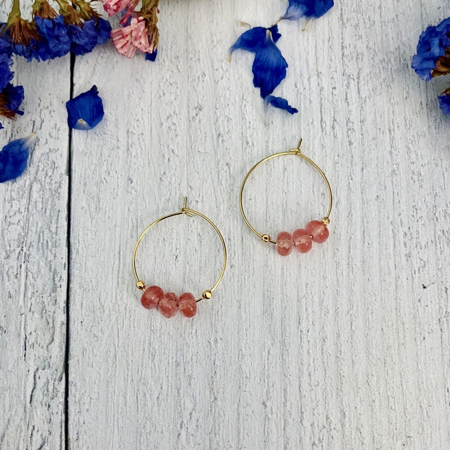 Cherry Chalcedony on GF Hoop Earrings