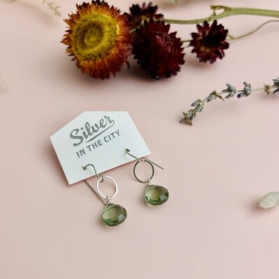 Sterling Silver Earrings with Green Amethyst