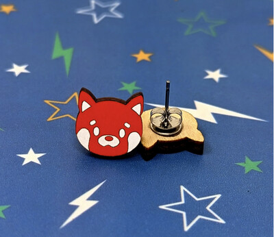 Red Panda Lasercut Wood Earrings on Sterling Silver Posts