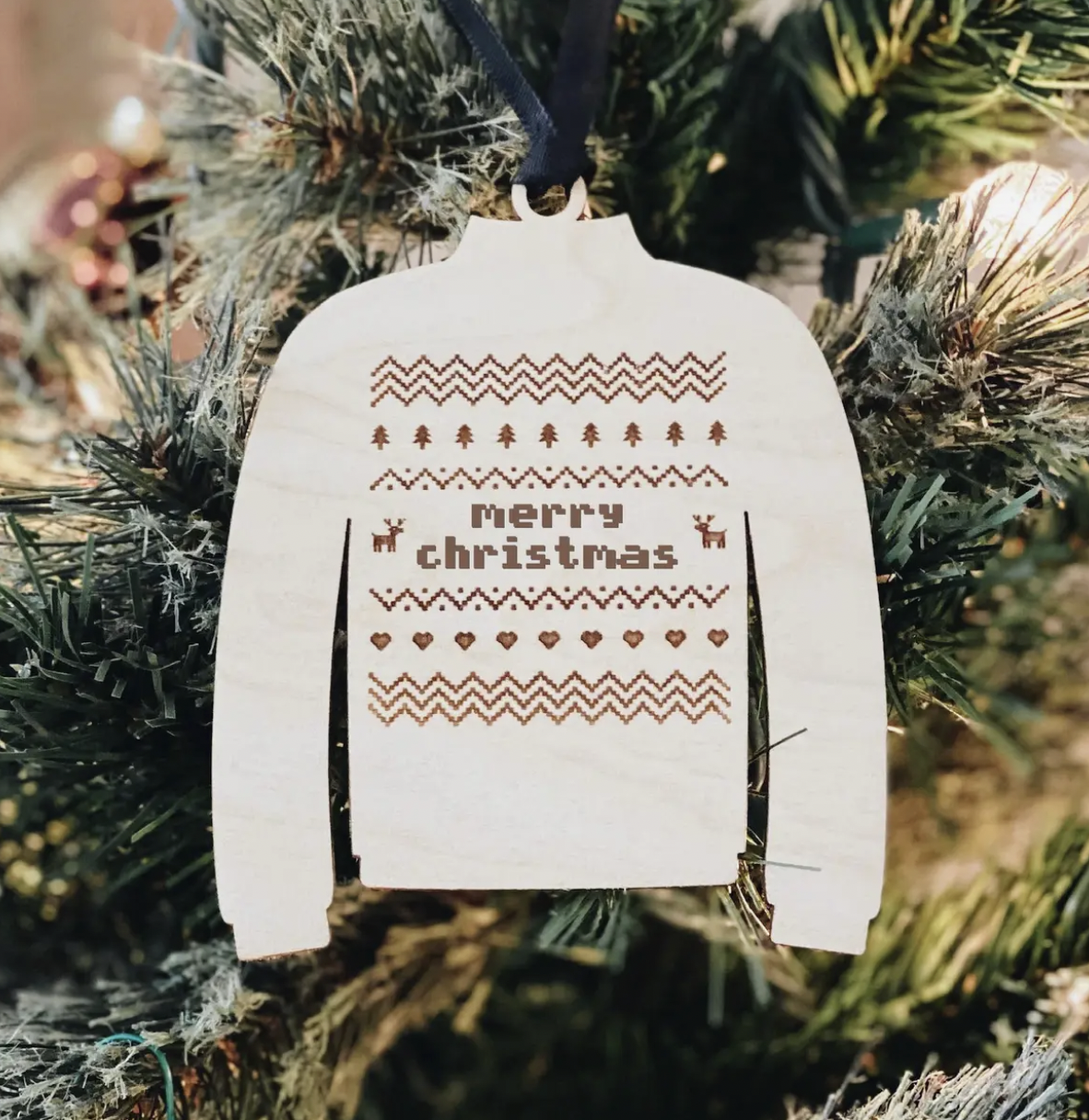 Lasercut Wood Ugly Christmas Sweater Ornament