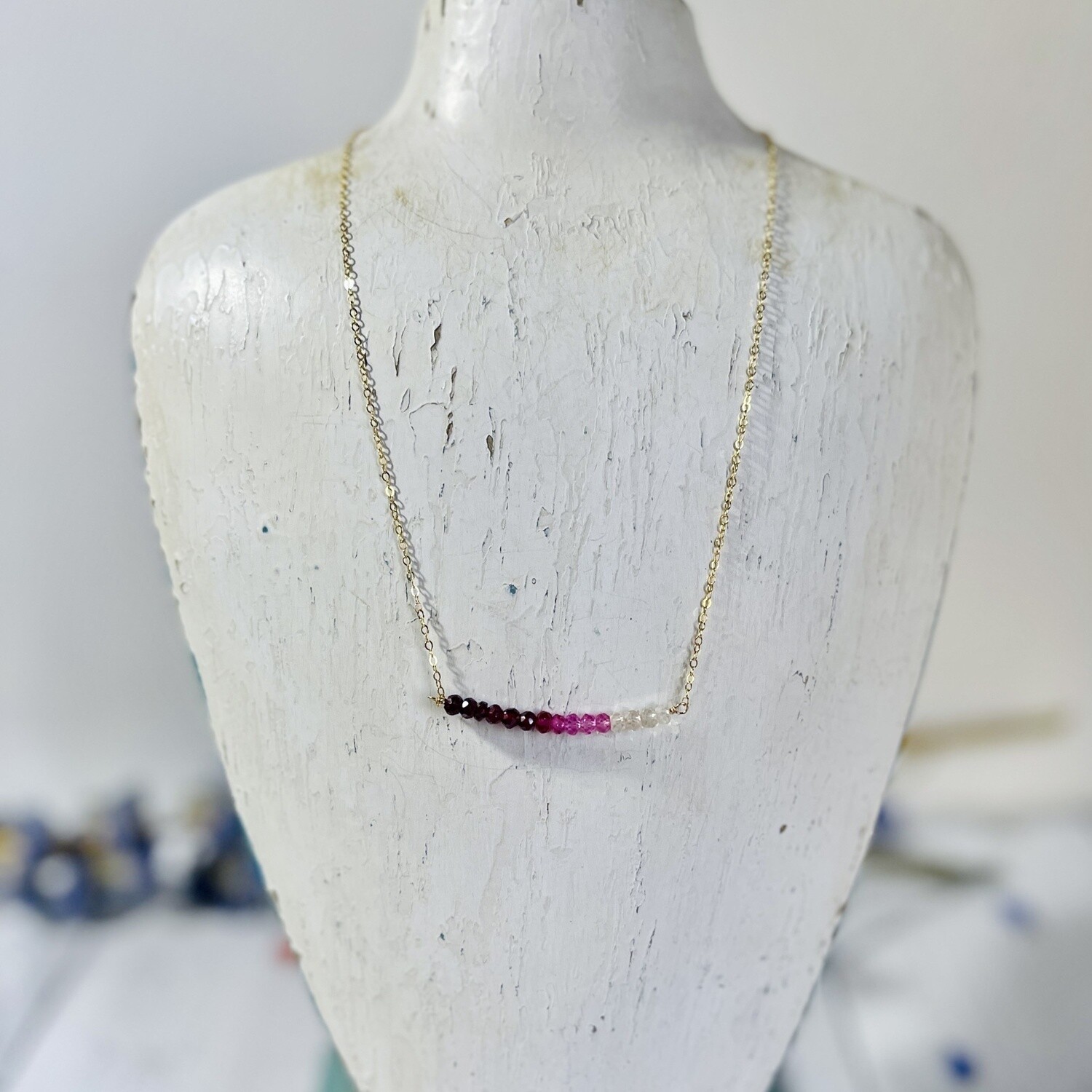Pink Quartz Ombre Necklace, GF