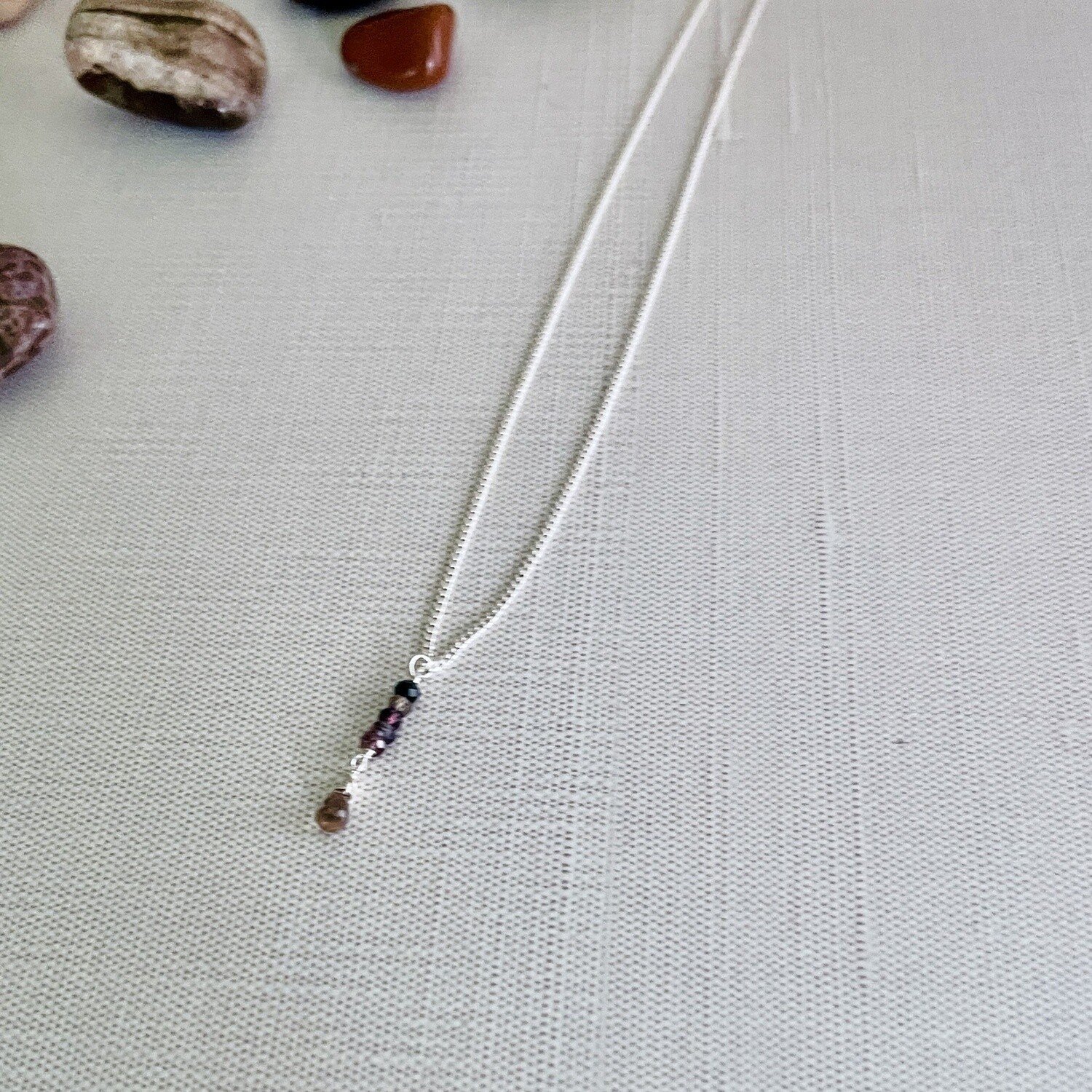 Handmade Necklace with curb chain, sapphire briolette, stack multi sapphires